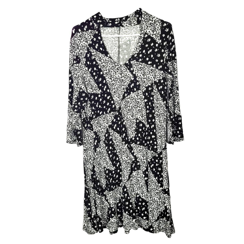 Madison Leigh Boho Patchwork Choker Neck Long Sleeve Midi Dress Womans Size 12
